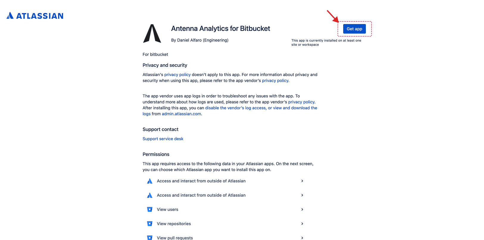 Antenna Analytics for Bitbucket on Atlassian Marketplace