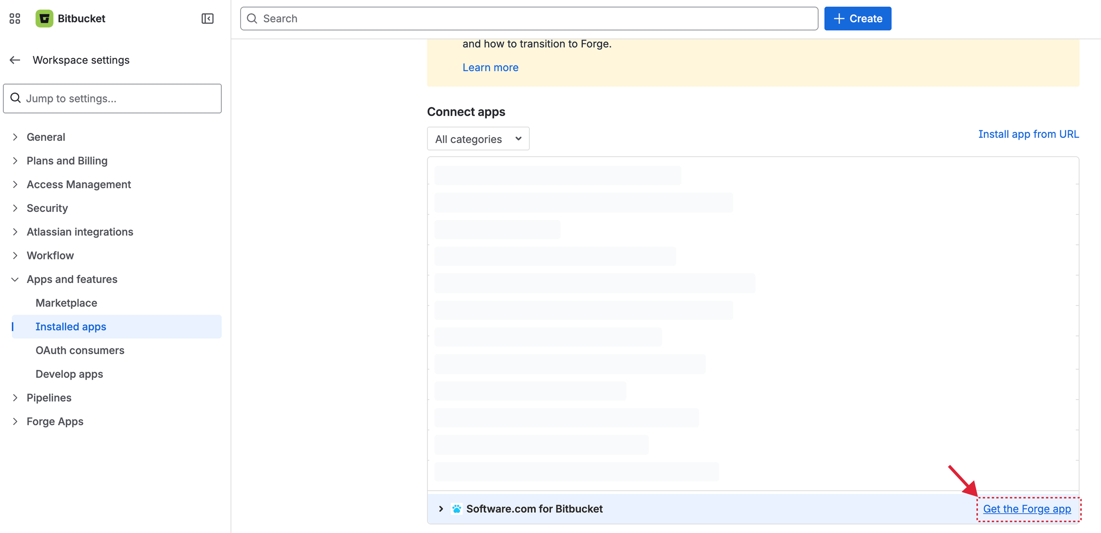 Get the Forge app in Bitbucket Installed apps